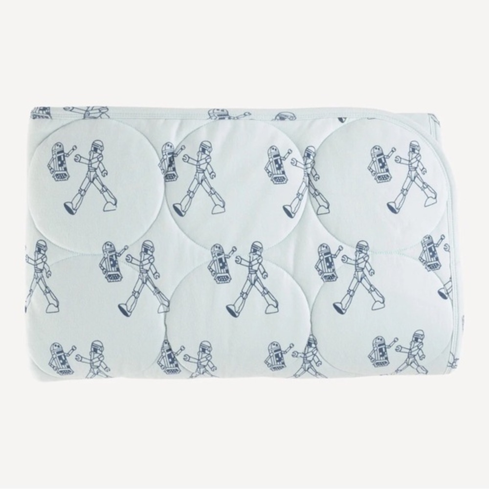 🤖NEW IN BAG KATE QUINN CIRCLE QUILT BLUE ROBOT ORGANIC COTTON INTERLOCK